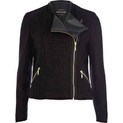 Black tweed biker jacket - coats / jackets - sale - women
