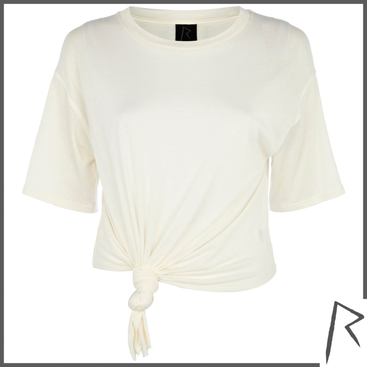 Cream Rihanna knot front cropped t-shirt - Tops - Sale - women