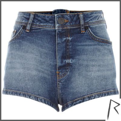 Mid wash Rihanna zip back denim shorts - Shorts - Sale - women
