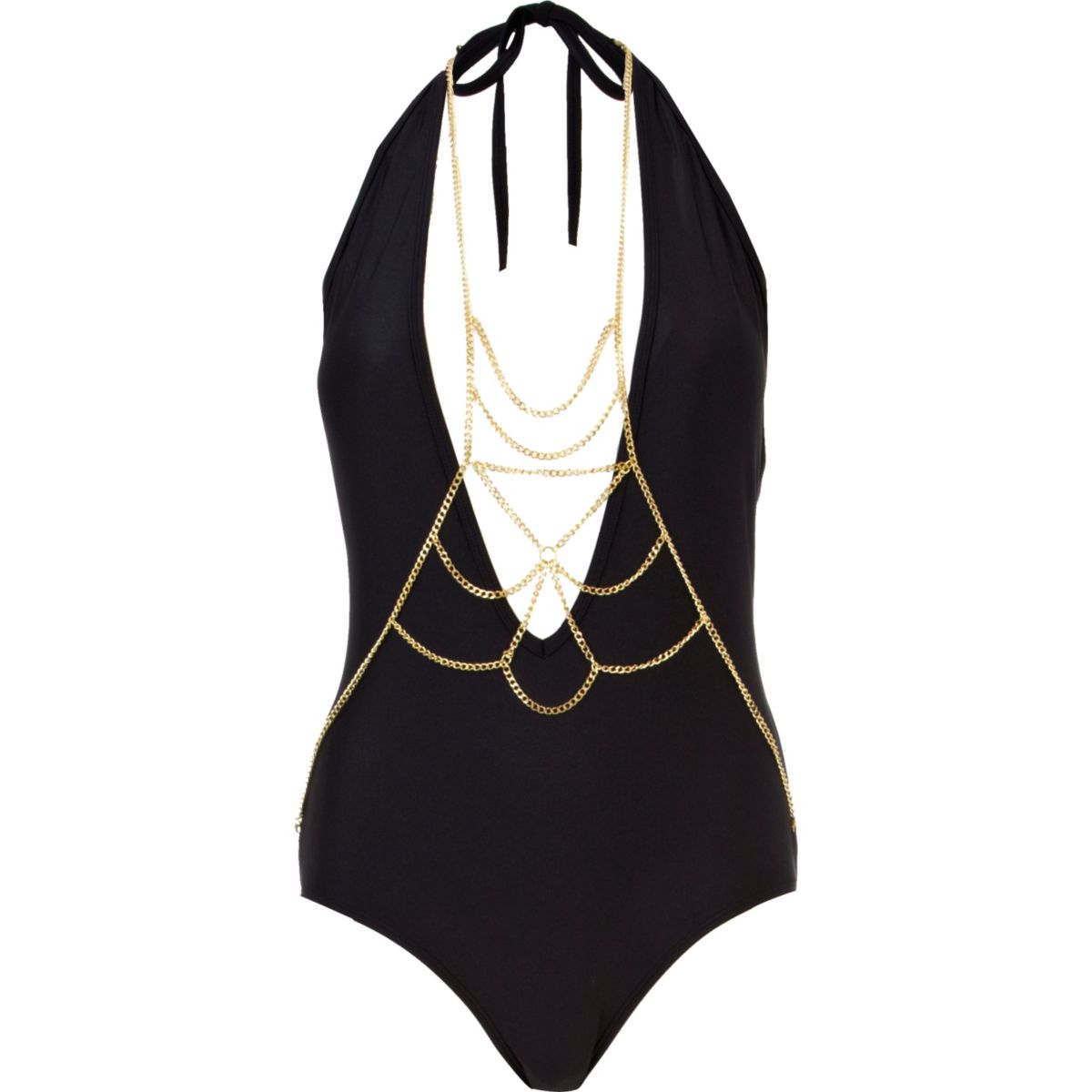 Black body jewelry halter neck swimsuit Swimwear & Beachwear Sale