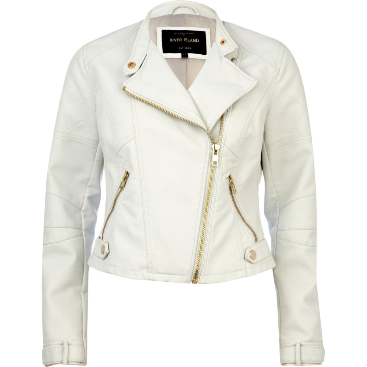 White leather look cropped biker jacket - Coats & Jackets - Sale - women