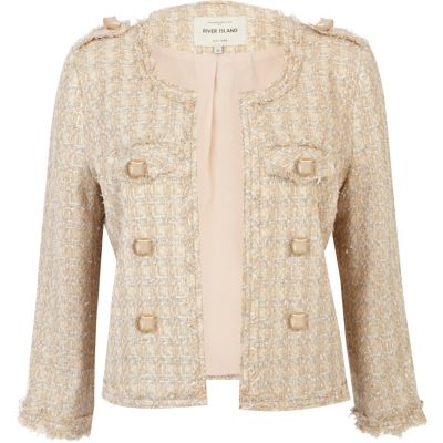Gold boucle stud cropped military jacket coats / jackets sale women