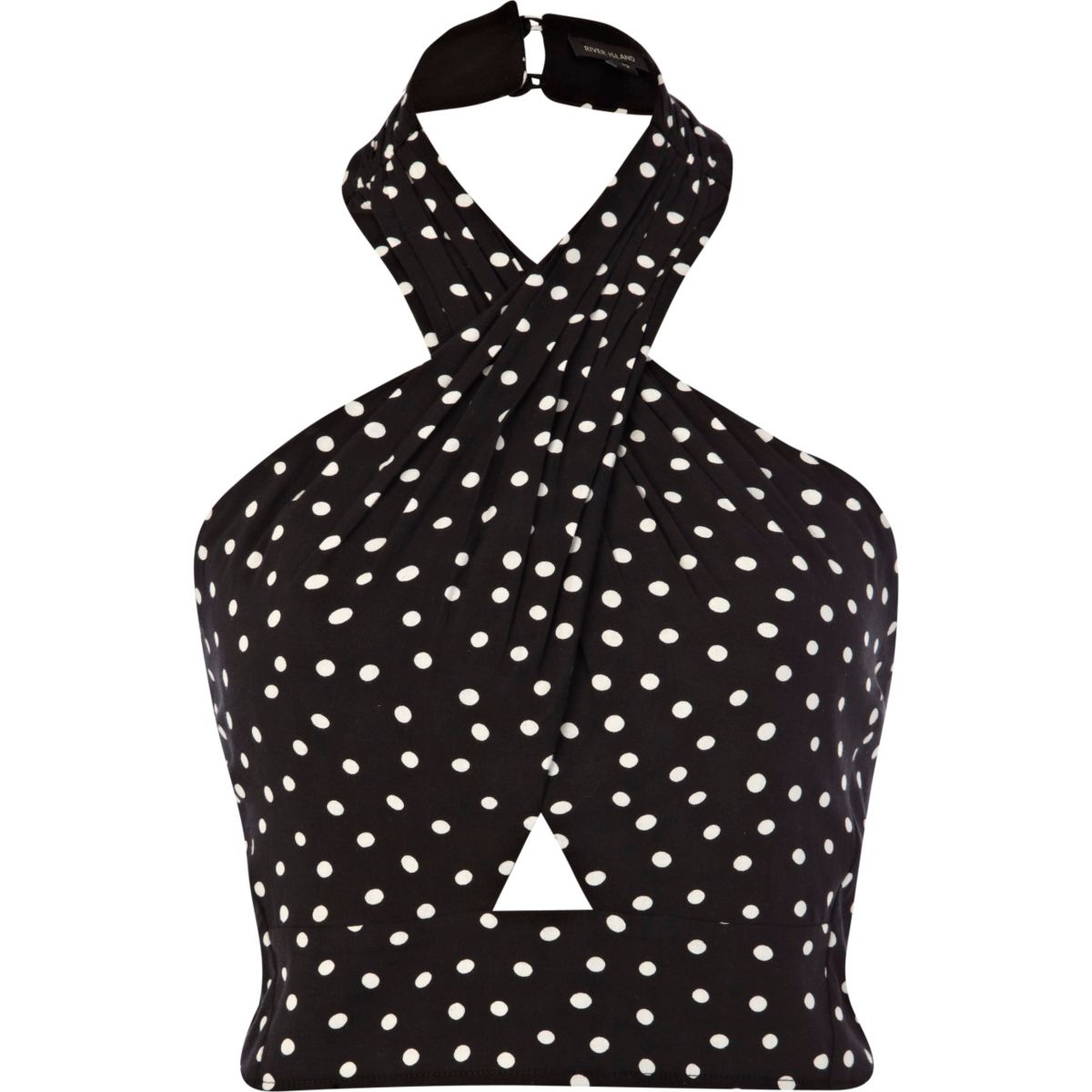 Black and white polka dot halter crop top - Tops - Sale - women