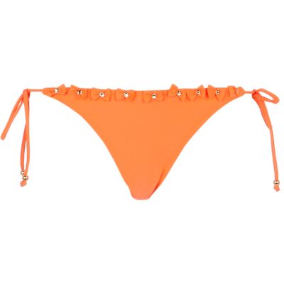 River Island Orange Bow Tie Side Bikini Bottoms