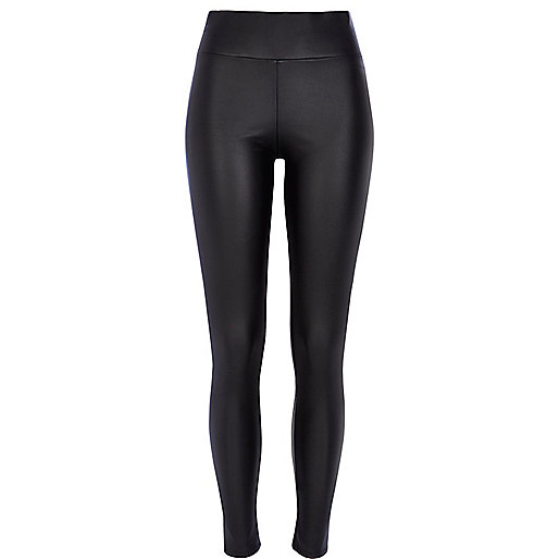 Black coated high waisted leggings - leggings - trousers - women
