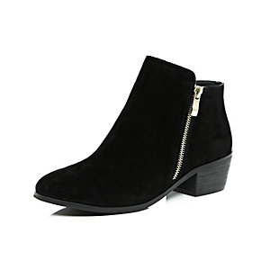 Black suede zip side ankle boots