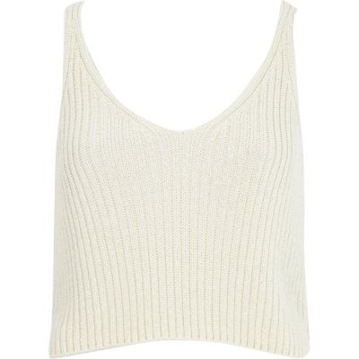 White metallic cropped tank - Knitwear - Sale - women