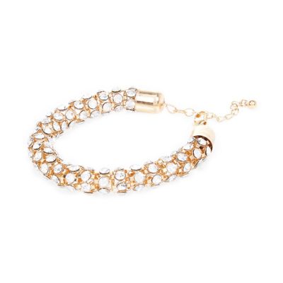 Gold tone encrusted rope bracelet - bracelets - jewellery - women