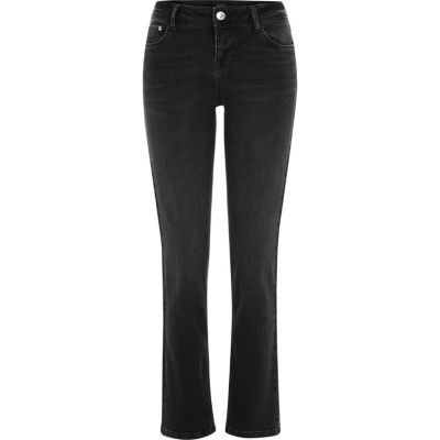 washed black straight leg jeans