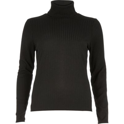 Black ribbed turtleneck top - T-Shirts & Vests - Sale - women