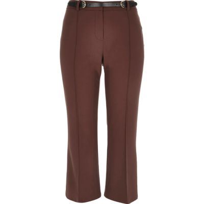 Brown cropped kick flare trousers - Trousers - Sale - women