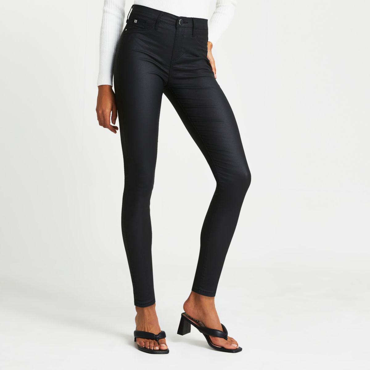 womens black coated jeans