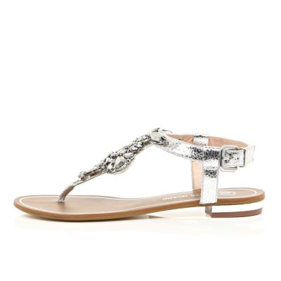 silver embellished block heel sandals