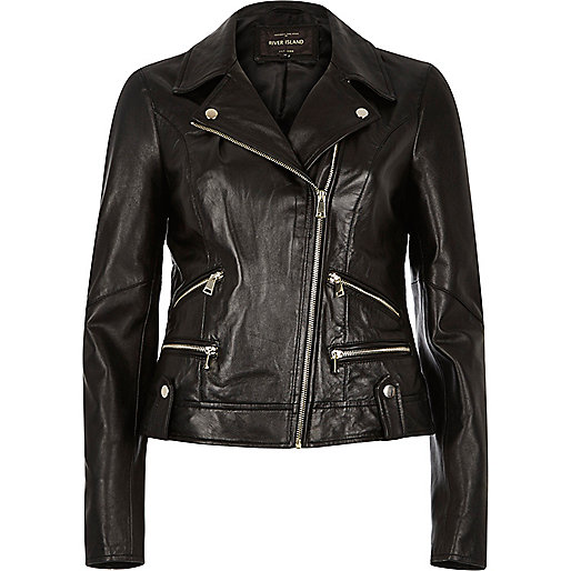 Black leather biker jacket - coats / jackets - sale - women