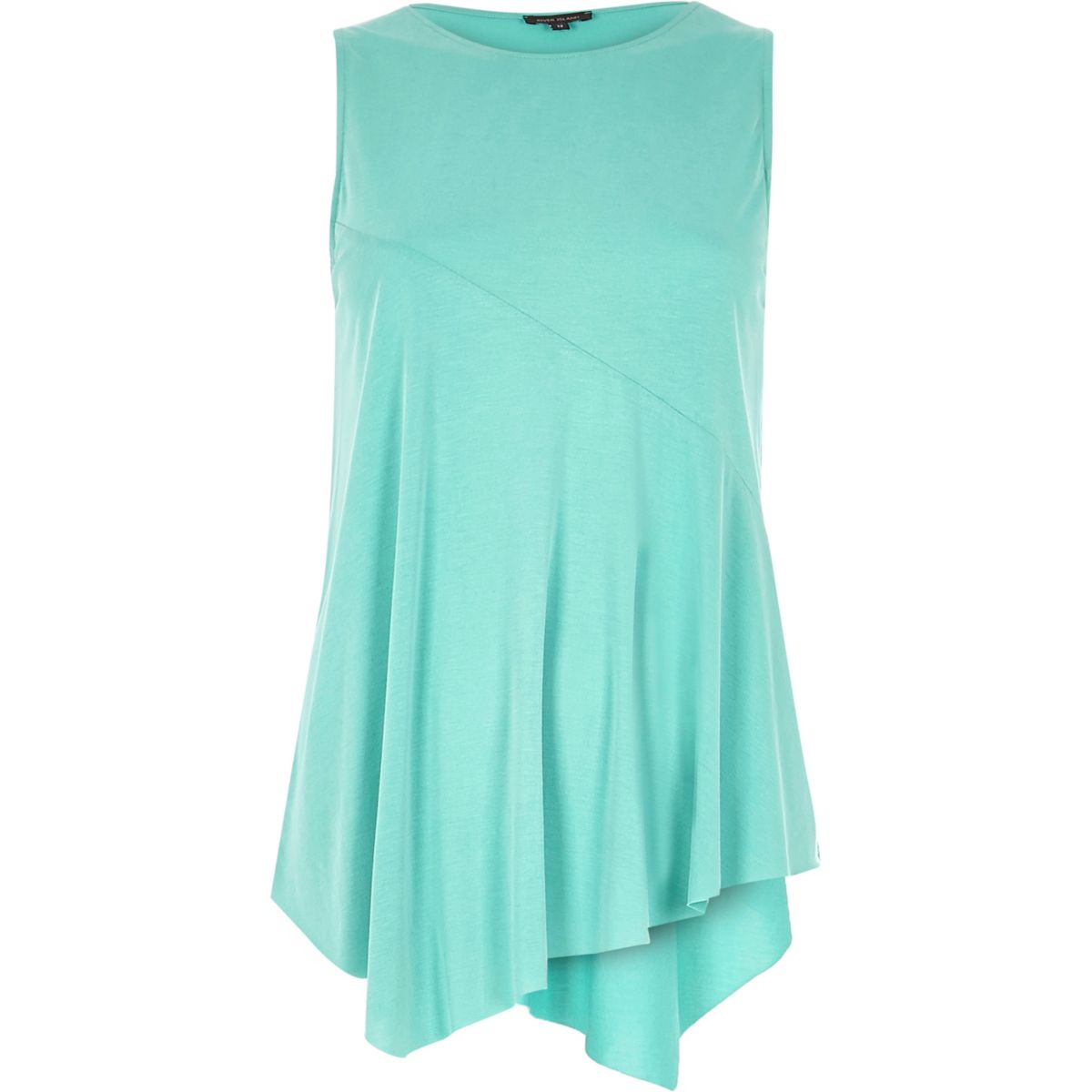 Jade green sleeveless asymmetric hem top Tops Sale women