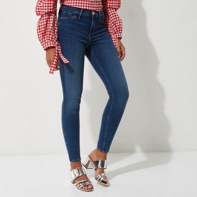 Molly – Jegging satiné délavage bleu moyen