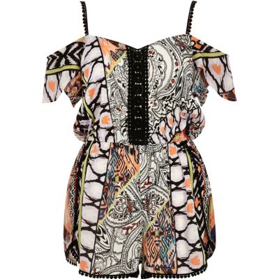 Light orange print bardot playsuit