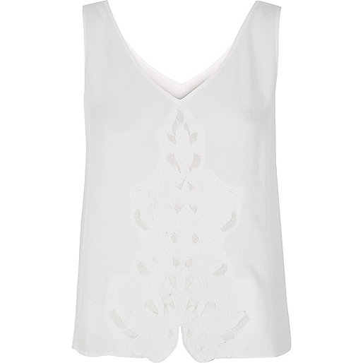 White embroidered panel tank top - tank tops - tops - women