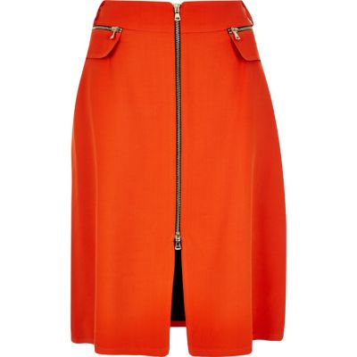 Red zip front midi skirt - Skirts - Sale - women