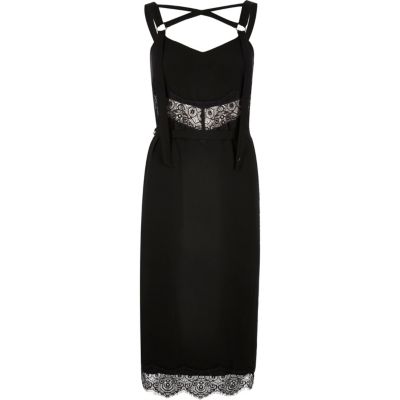 Black lace trim tied slip dress - dresses - sale - women