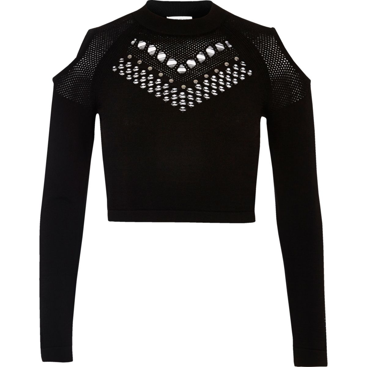 Black studded mesh knit crop top Knitwear Sale women