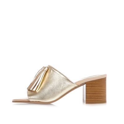 gold leather mule slippers