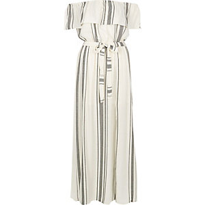 White stripe bardot maxi dress