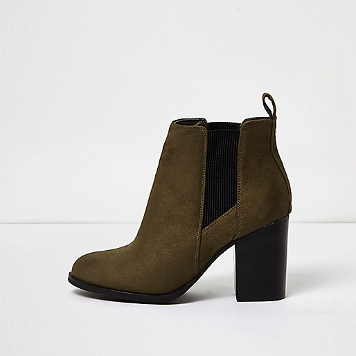 Khaki faux suede heeled Chelsea boots - boots - shoes / boots - women