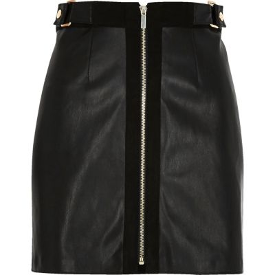 Black zip front a-line mini skirt - mini skirts - skirts - women