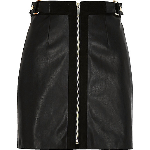 Black zip front a-line mini skirt - mini skirts - skirts - women