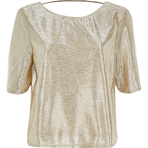 Gold boxy metallic top - blouses - tops - women