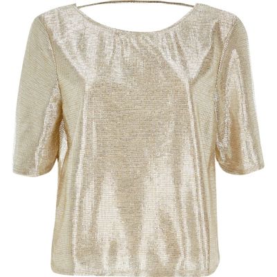 Gold boxy metallic top - blouses - tops - women