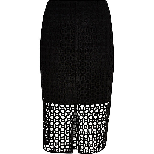Black circle lace pencil skirt - midi skirts - skirts - women