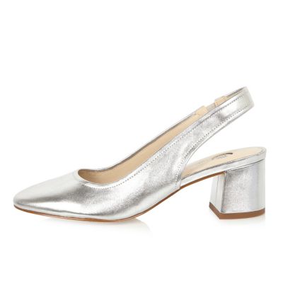 Silver leather slingback heeled shoes - RI limited edition - sale - women