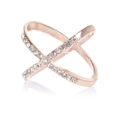 Rose gold tone diamante kiss ring Rings Jewellery women