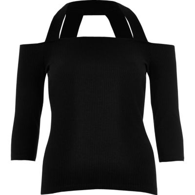 Black strappy bardot top