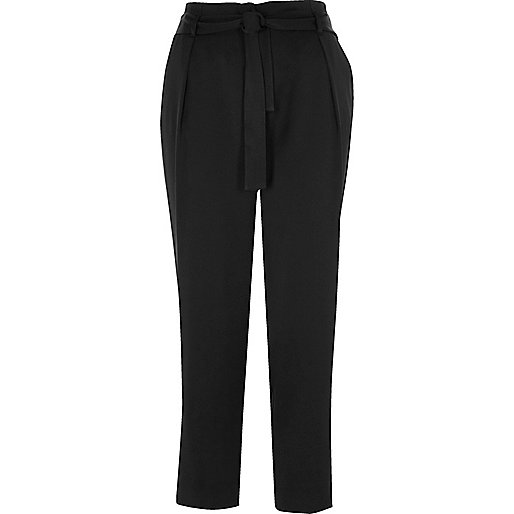 Black soft tie tapered trousers - tapered trousers - trousers - women