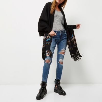 Black knitted embroidered cardigan