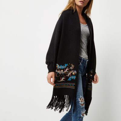 Black knitted embroidered cardigan