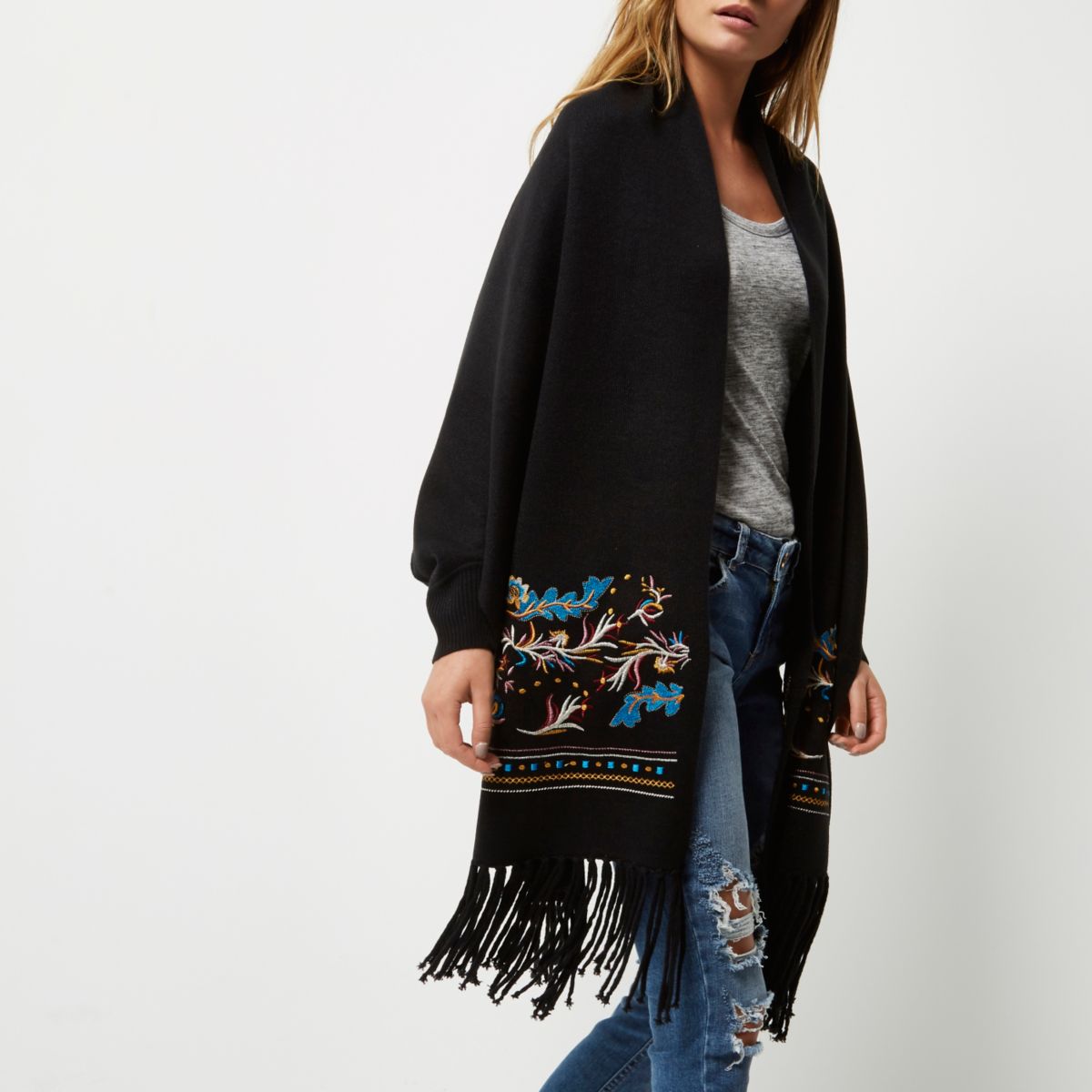 Black knitted embroidered cardigan