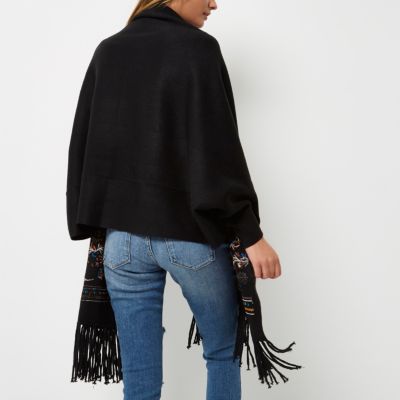 Black knitted embroidered cardigan