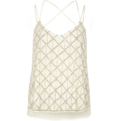Cream embellished cami top Cami / Sleeveless Tops Tops women