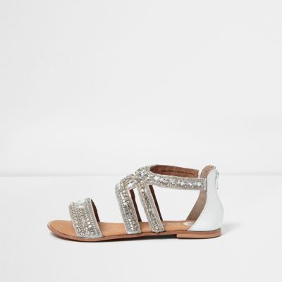 White embellished strappy sandals - sandals - shoes / boots - women