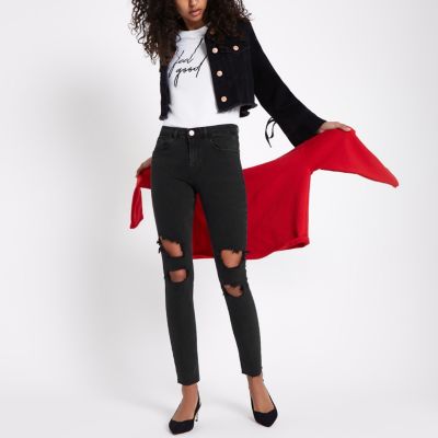 Alannah – Schwarze, lässige Skinny Jeans im Used-Look