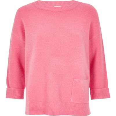 Pink knit pocket jumper - jumpers - knitwear - women