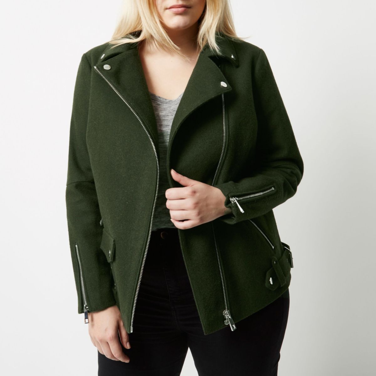 Plus khaki green wool blend aviator coat Coats & Jackets Sale women