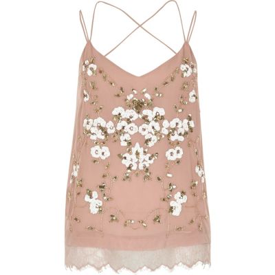 Pink oriental embellished cami top - cami / sleeveless tops - tops - women