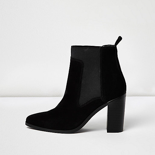 Black suede heeled ankle boots - boots - shoes / boots - women