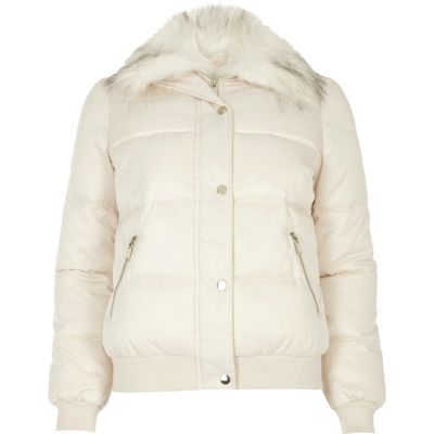 Cream faux fur trim puffer jacket - jackets - coats / jackets - women