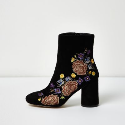 Black embroidered floral ankle boots - boots - shoes / boots - women